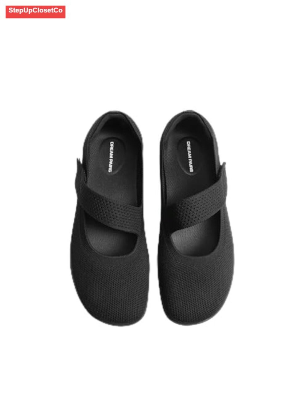 Women's Wide Toe Mary Jane Ballet Flats, Stretchy Knit, Arch Support, Non-Slip